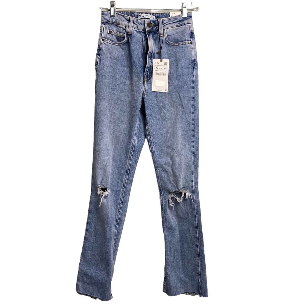 Zara Jeans Women's High Rise Slim Flare Full Split Size US 00 EUR 32 Distressed